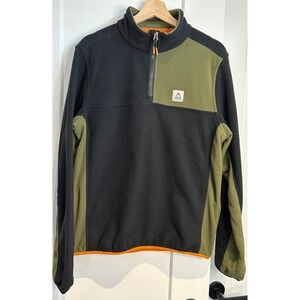 Passenger Mens Quarter Zip Fleece Pullover Black Green Colorblock Size M